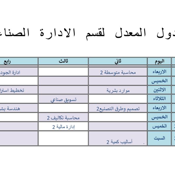 الجدول المعدل لقسم الادارة الصناعية