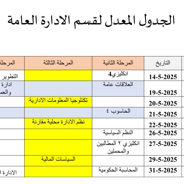 الجدول المعدل لقسم الادارة العامة